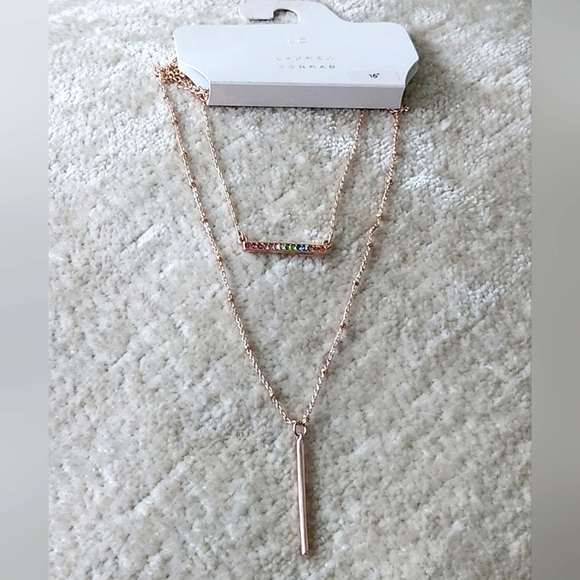 LC Lauren Conrad Jewelry - Lauren Conrad Rose Gold Layered Necklace With Colored Gems